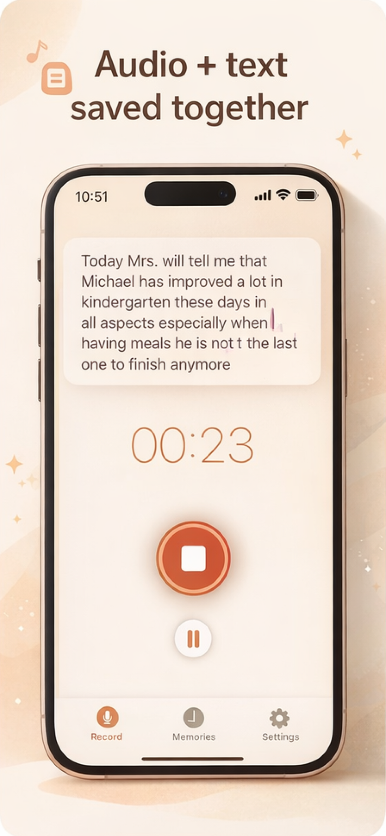 Audio and text saved together