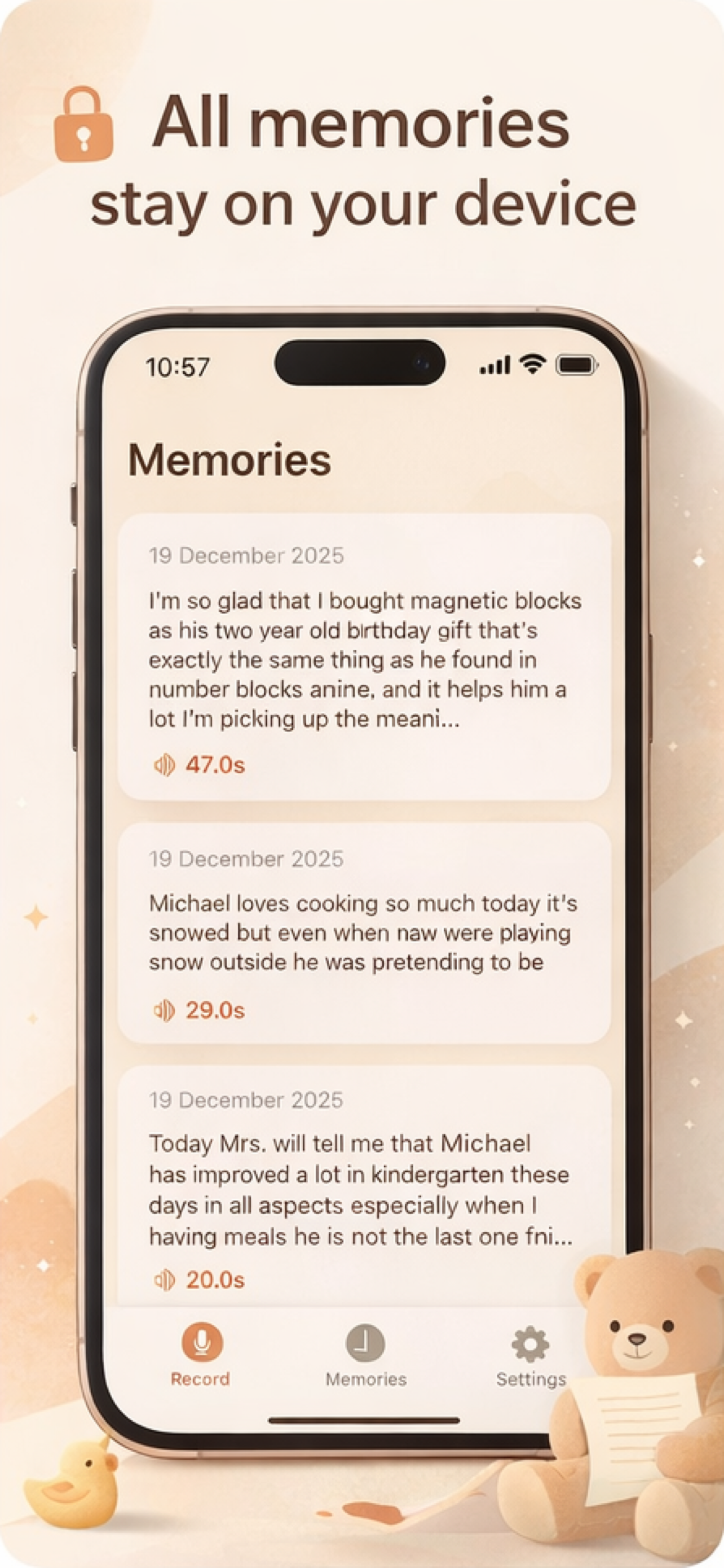 All memories stay on your device